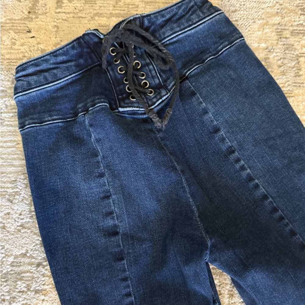 We The Free People Ma Cherie Flare Jeans - Dark Blue Lace Up Back - Picture 7 of 8
